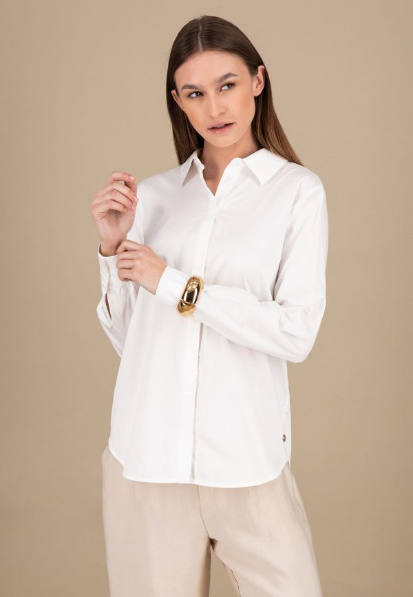 Bluse aus Baumwoll-Mix mit Kentkragen Verkauf