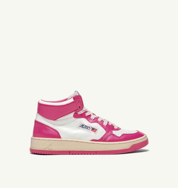 Autry Action Shoes Sneaker Medalist Mid Women white fuchsia AUMWWB14 Rabatt