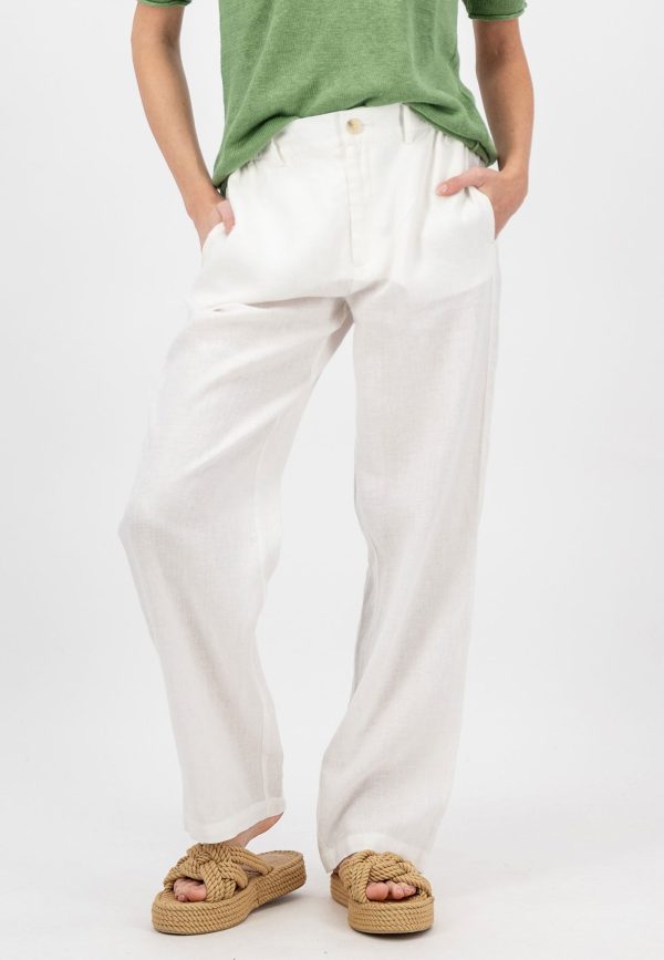 Gerade geschnittene Leinenhose mit mittlerer Bundhöhe Mode