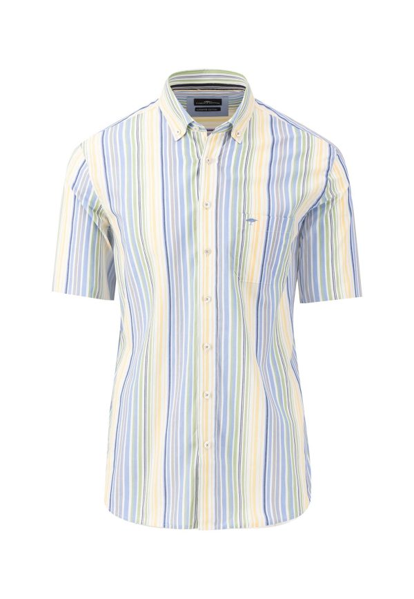 Gestreiftes Halbarm-Hemd mit Button-Down-Kragen Online-Verkauf