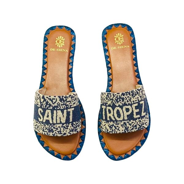 De Siena Saint Tropez Navy Flats Pantoletten Schn?ppchen